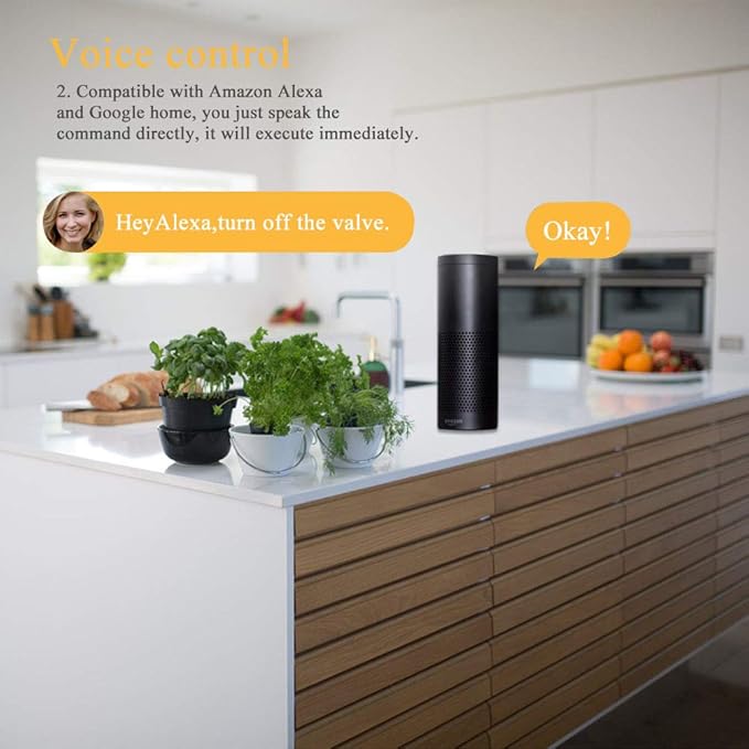 Owfeel WIFI & Bluetooth Smart Water Valve, DN15 Ball Brass Valve, WIFI Control Water Shutoff Valves Compatible With Alexa, Google and Application Program iOS/Android, Only 2.4GHZ WiFi(1/2")