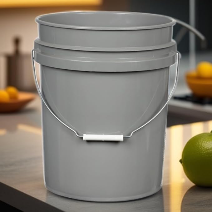 House Naturals 5 Gallon Food Grade BPA Free Made in USA Pails Gray Bucket with Screw On Air Tight Lid (2, Gray with Aqua lids)