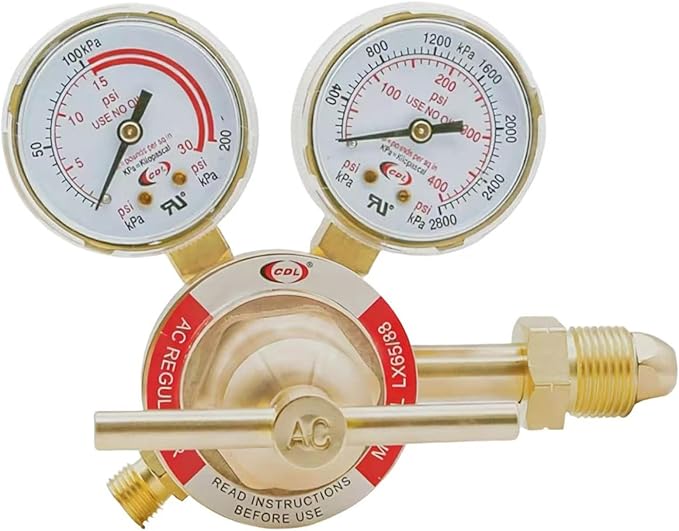 CDL LX65 Medium Duty Acetylene Regulator CGA510,Forged Brass,Large Tank Gauge Cutting Torch Regulator,0-400PSI Inlet,0-30PSI Outlet