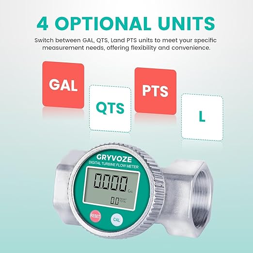 Waterproof 2 Inch Water Flow Meter, 16–160 GPM Digital Turbine Flowmeter with NPT Thread, Measures Flow Rate and Total Gallons for Hot/Cold Water, Pool, Fuel, and Other High-Capacity Liquids