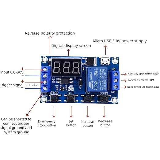 6 PCS Timer Relay Module DC 6-30V Timer Relay Programmable with LCD Display / 5V Micro USB, Smart Home Controller