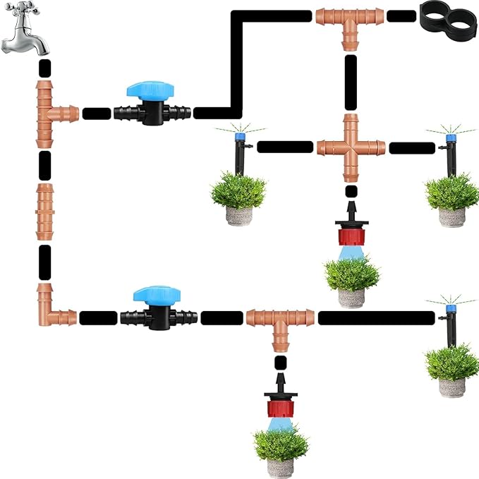 JAYEE 25 Pack Drip Irrigation Barbed Tee Fittings (17mm) for 1/2" Drip Hose(0.600”ID) ，Sprinkler Tubing Connector for Drip System