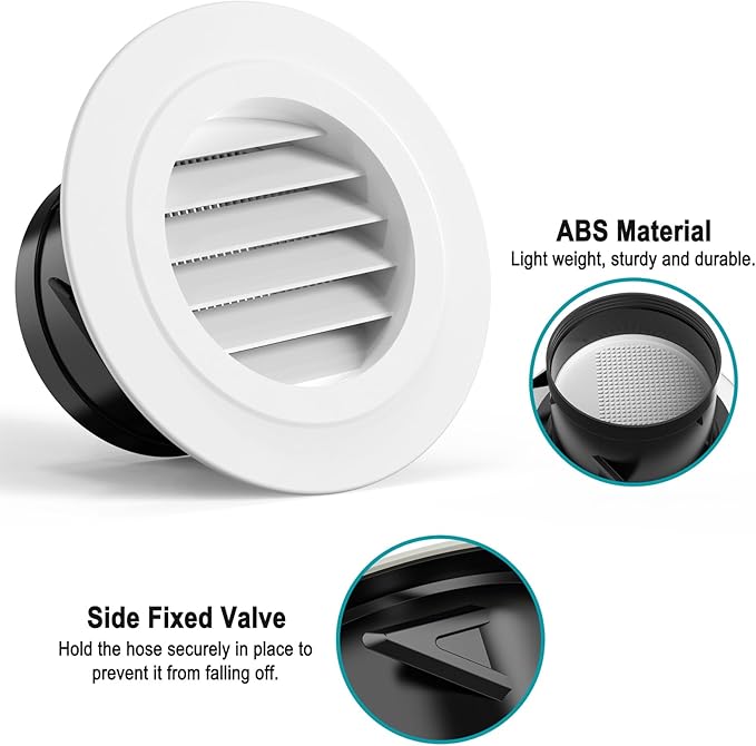 HG Power Soffit Vents 4 inch, Round Vent Cover with Built-in Screen Mesh, ABS Louver 4” Exhaust Vent for Exhaust Fan, HVAC Ducting, Bathroom, Kitchen, Garage Use, 100mm, White