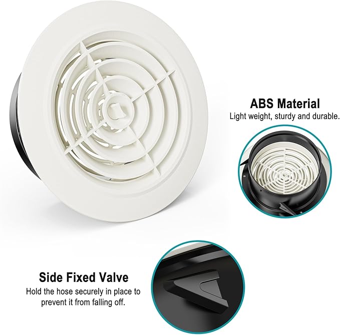 HG POWER 6 Inch Soffit Vent，Round Air Vent Cover with Louver, ABS Adjustable Ceiling Vent Covers for Living Room, Bathroom, Kitchen, Greenhouse, Ventilation System, White - Opening Size 5.75"