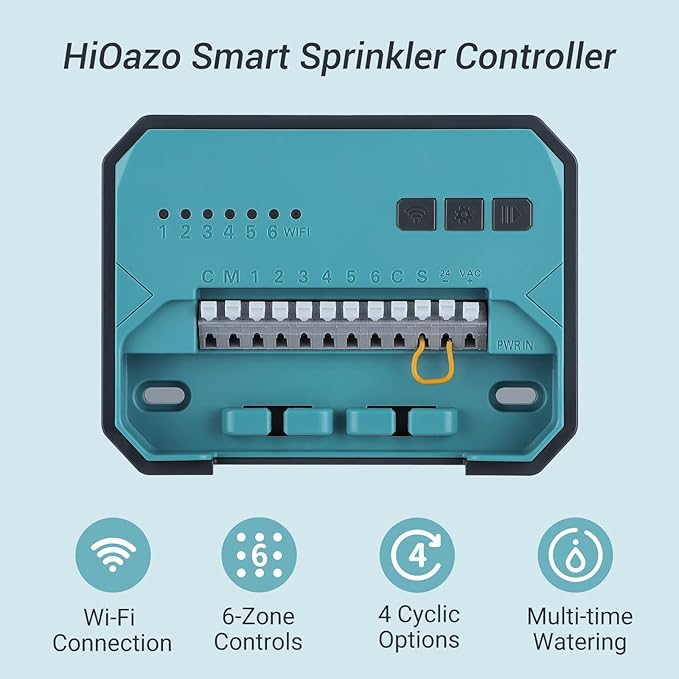 Smart Sprinkelr Controller 6 Zone, WiFi Indoor Irrigation Controller, Free APP, Supports Rain Sensor, Seasonal Adjustment, Automatic/ Manual Watering (HO-SC-6W)