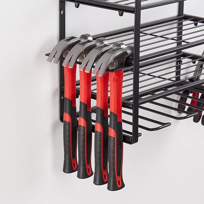 Power Tool Organizer, 4 Layers Heavy Duty Metal Tool Shelf, Drill Holder Wall Mount, Utility Storage Rack for Cordless Drill Charging Station Screwdriver, black