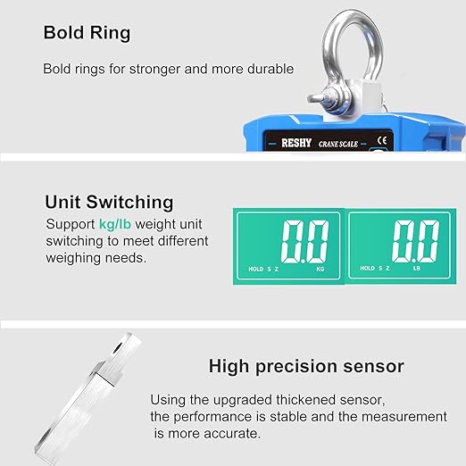 RESHY Digital Crane Scale 2200lb/1000Kg Digital Hanging Scale Industrial Heavy Duty Crane Scale for Farm,Deer,Livestock,Factory,Construction,Hunting CE Certified