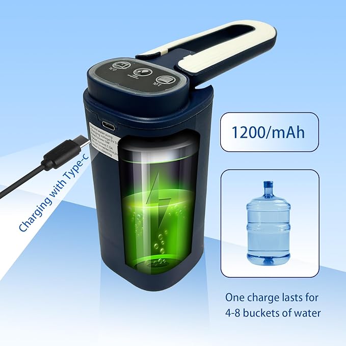 5 Gallon Water Bottle Pump Foldable Spout, Automatic Water Dispenser Type-C Charging Portable Electric Water Jug Dispenser