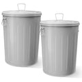 Plexon 20 Gallon Metal Trash Can with Lid Outdoor Large Trash Bin Steel Garbage Can for Garage Patio Farmhouse Bucket Bird Seed Storage Can Heavy Duty Round Container, Gray 2 Pack