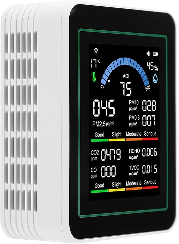 10 in 1 WiFi Air Quality Meter, CO2 TVOC HCHO PM2.5 PM10 PM0.3 Detector, Indoor Air Monitor with APP Control, Ideal for Smart Home & Indoor Testing