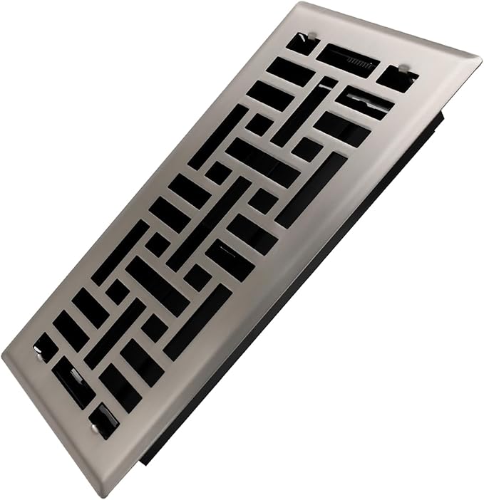 Howeall 4x10 Inches Heavy Duty Walkable Floor Register Easy Adjust Air Supply Lever Floor Vents - Seattle Design - Vent Cover for Home Floor - Satin Nickel