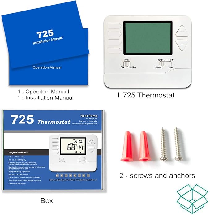 Heagstat H725 5/1/1 Day Programmable Heat Pump Thermostat, 2 Heat/1 Cool DIY Instal, with 4.5 sq. Inch Display