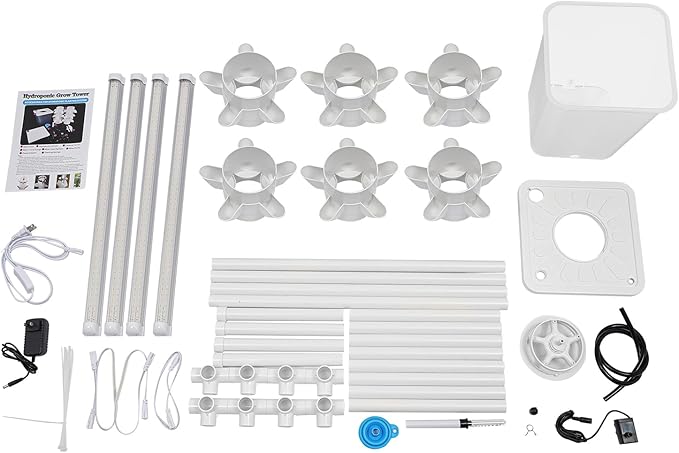 Hydroponic Growing Kit, 6 Layer 30 Planting Point Hydroponic Grow Tower with 4 LED Lamps, Vertical Tower Planter Germination Kit, Hydroponics Growing System for Garden, Office, Balcony (White)