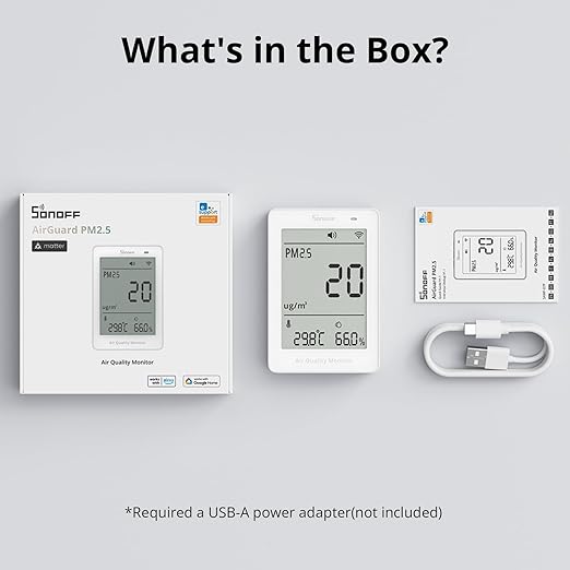 SONOFF SAWF-07P Smart Indoor Air Quality Monitor with PM2.5, PM10, Temperature & Humidity Sensor, Real-Time Display, Notification, Matter-Compatible, 2.4GHz WiFi, 3.73-inch Screen, for Bedroom, Nusery