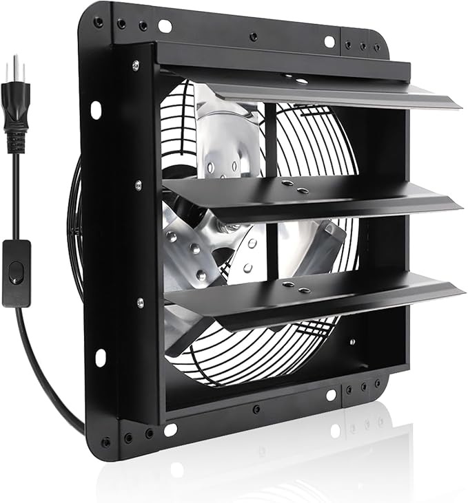 12 Inch Shutter Exhaust Fan,Wall Mount Ventilator Fan with ON/OFF Switch,Attic Vent Fan for Greenhouse, Gable, Barn, Garage, Shed,Chicken Coops Ventilation Fans 970 CFM 1680RPM