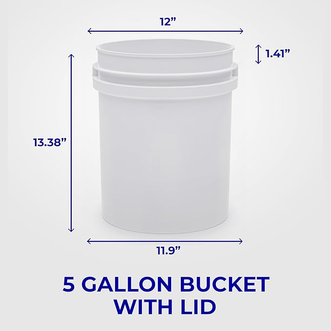 5-Gallon White Bucket Pail Container with Lid | Food Grade | Heavy-Duty 90MIL Extra Durable | Metal Handles with Plastic Grip for Easy Carrying | Multi-Use | Easy Stack and Store | BPA Free - 3 Pack