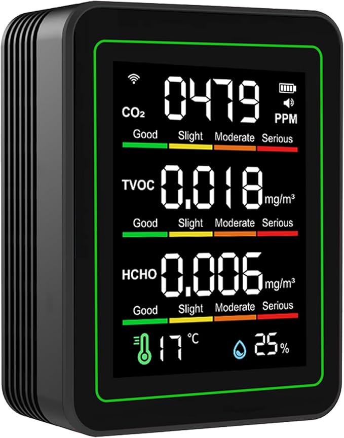 5 in 1 WiFi Air Quality Detector, Smart CO2 TVOC HCHO Temperature Humidity Tester, APP Remote Control Tester with Real Time Monitoring, Ideal for Indoor Home & Office