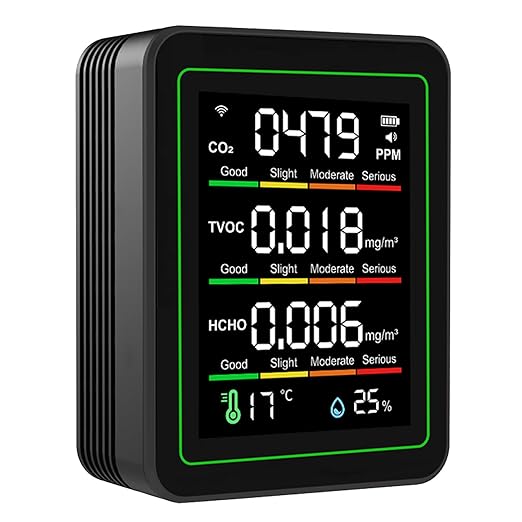 5 in 1 WiFi Air Quality Monitor, Portable Air Quality Tester, Smart Sensor with APP Remote Control & Color Screen, Ideal for CO2, HCHO, TVOC, Temperature & Humidity