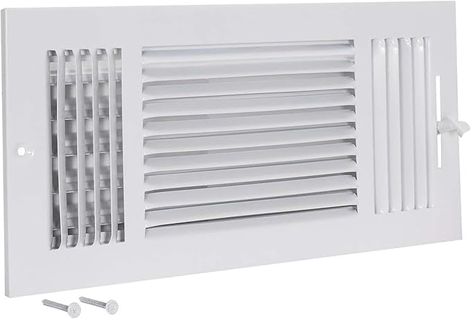 EZ-FLO 14 x 6 Inch (Duct Opening) Air Vent Cover for Wall or Ceiling, Three-Way Ventilation Register, Solid Steel HVAC Register Cover, White, 61616