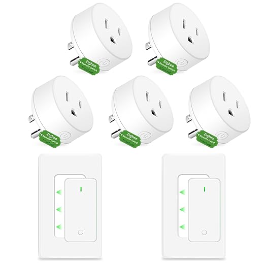 NineLeaf Zigbee Smart Outlet w Remote Control, Wireless Plug,Zigbee Hub Required, 500ft, APP & Voice Control, Compatible with Alexa & Google Home, Timer & Schedule, 2 Switches+5 Outlets