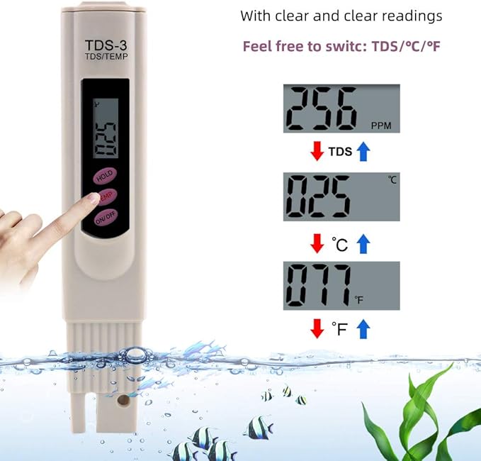 Digital TDS Meter Water Tester, PPM Water Quality Tester Measuring Range 0-9999ppm, Ideal for Drinking Water, Swimming Pool, Aquariums, Hydroponics (Grey) (TDS)