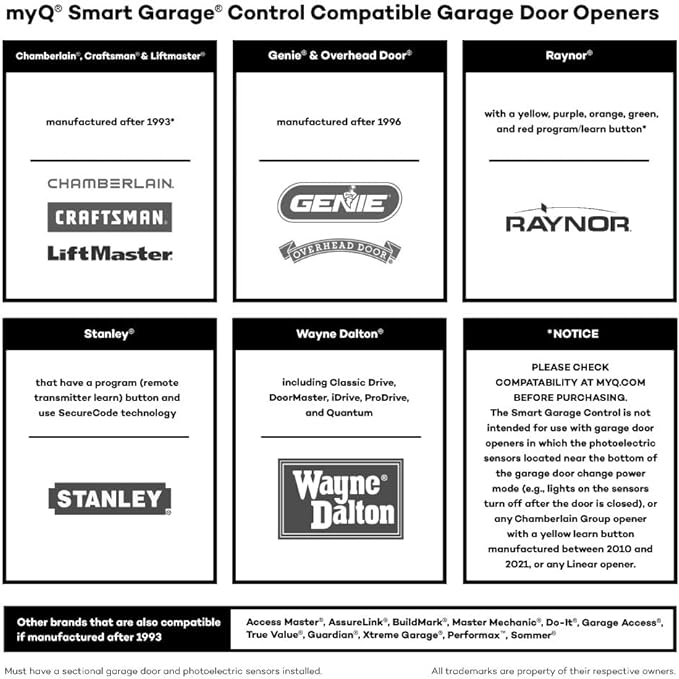 Chamberlain Smart Garage Control - Wireless Garage Hub and Sensor with WiFi & Bluetooth - Smartphone Controlled, myQ-G0401-ES, White, Pack of 10