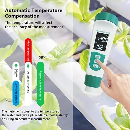 5-in-1 Digital Water Quality Tester with TDS/EC/pH/Salinity/Temperature, Backlit LCD Display, Portable Water Quality Tester for Drinking Water, Hydroponics, Aquariums, Swimming Pools & Laboratories.