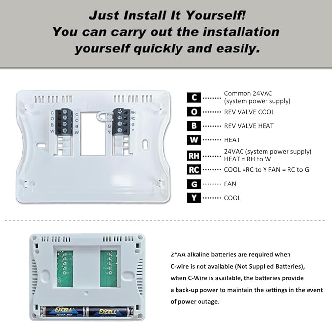 Programmable Auto Changeover Thermostat for House, Conventional Single-Stage Systems,1 Heat/1 Cool, Extra Large Display, Smart Auto Switching, White Backlight