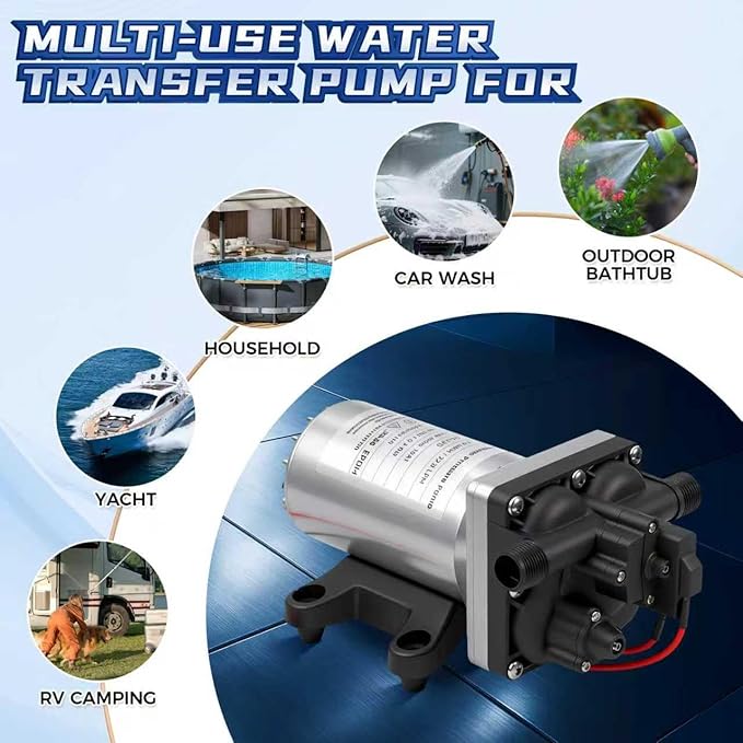 2026 Upgraded RV Water Pump, 12V 6.0 GPM High-Flow, Ultra-Quiet 75PSI Self-Priming Diaphragm Pump with Adjustable Pressure Switch & Strainer for RV, Marine, Camper, Boat (Run-Dry Safe)