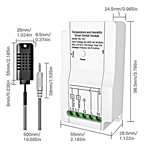 Smart WiFi Temperature Humidity Switch Module Timing APP Remote Control with Probe for Greenhouse for TUYA 90‑250V