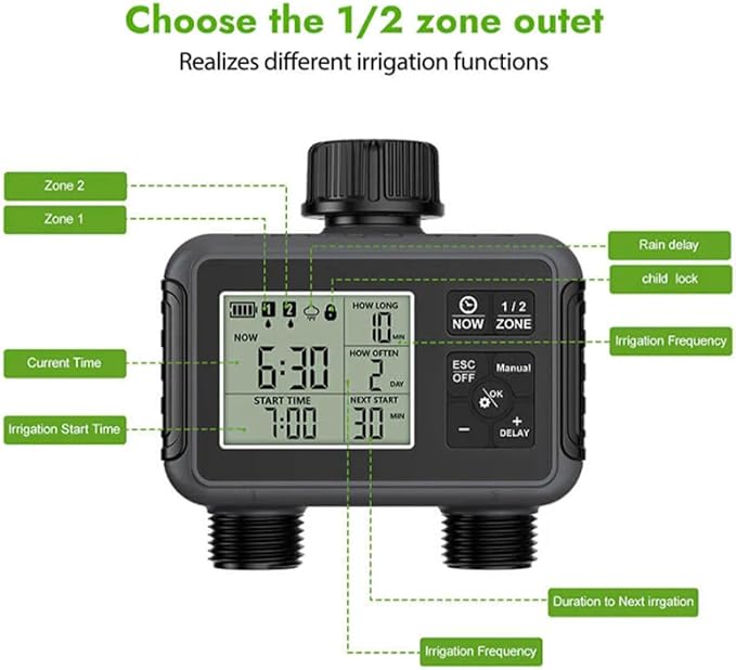 16-Nozzle Oscillating Sprinkler with Dual-Zone Sprinkler Water Timer, Adjustable Garden Sprinkler Watering System, 360° 16-Hole Automatic Rocking Sprinkler (Standard, with Single-Zone Timer)
