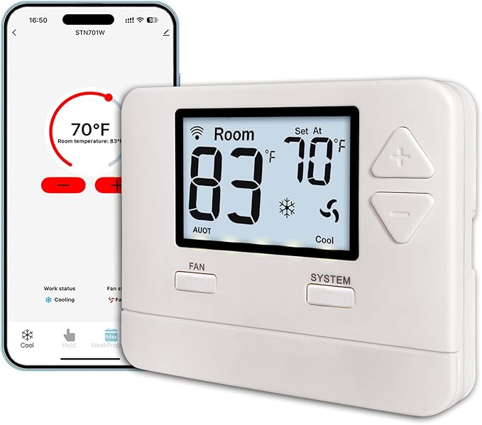 Heagstat WiFi Thermostats for Home Single-Stage 1Heat/ 1Cool, APP Remote Control, 7-Day or 0-Day Programmable. (C-Wire Required)