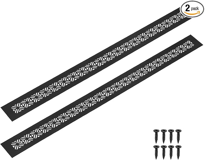 uxcell 2Pcs Aluminum Alloy Air Vents, 600 x 50mm / 23.6 x 2" Rectangle Louvered Ventilation Grille Cover with Mounting Screws for Door Cabinet Wardrobe, Matt Black