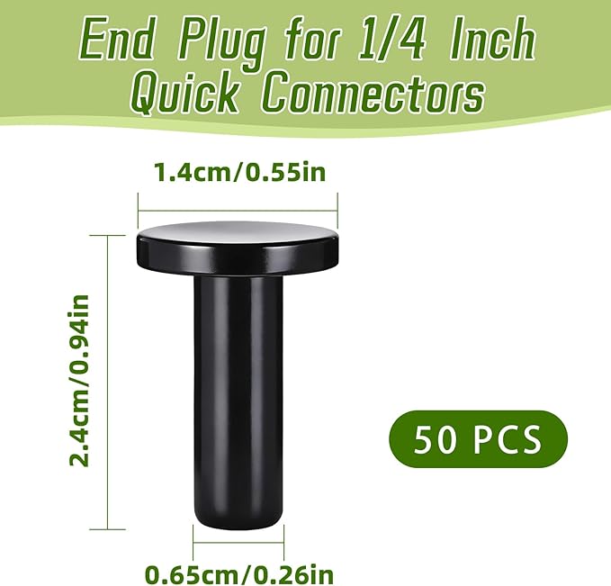 50 Pack 1/4" End Plug for Quick Connectors, End Cap for 1/4 Inch Push-to-Connect Drip Irrigation Fittings, Leak-Proof End Closure Parts for Drip Irrigation System