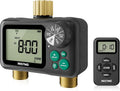 RESTMO Remote Control Brass Sprinkler Timer for Outdoor Hose Faucet 2 Zone, Max 11h59m Programmable Water Timer for Soaker Hose, Misting with Large Dial, Rain Delay/Manual/Automatic Irrigation System
