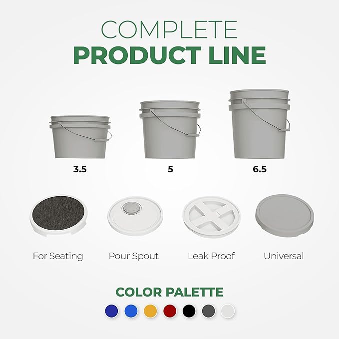 5-Gallon Grey Bucket Pail Container with Lid | Metal Handles with Plastic Grip for Easy Carrying | Multi-Use | Easy Stack and Store | Heavy-Duty Extra Durable | Food Grade | BPA Free - 1 Pack