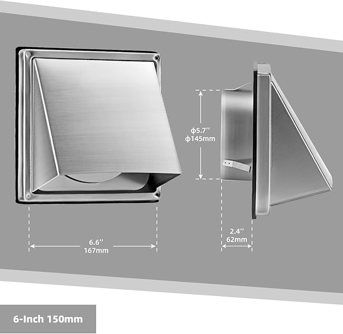 FRESH SPEED 6-Inch External Extractor Wall Vent Cushioned Non Return Flap