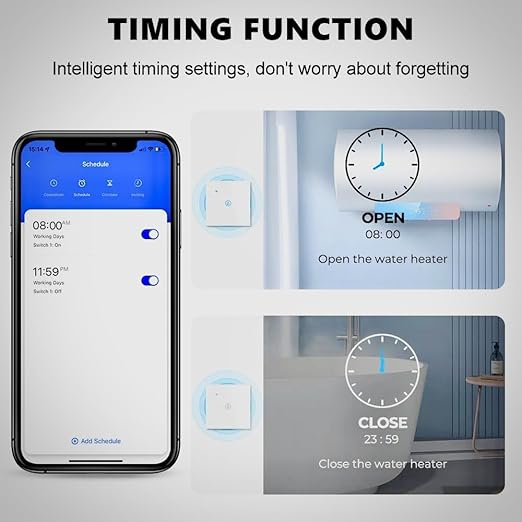 WiFi Smart Water Heater Switch, 40A, Touch Panel with Timing Function, Works with Tuya, Alexa, Google Assistant