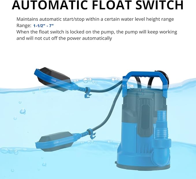 FOTING 1/2HP Sump Pump, 4900GPH High Flow Clean&Dirty Submersible Water Pump with Float Switch, Thermoplastic Electric Portable Utility Pump for Pool Draining Hot Tub Garden Basement