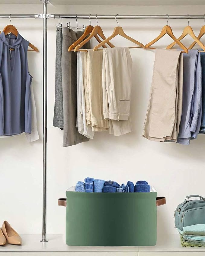 Green Grey Ombre Storage Bins Cubes Waterproof Cloth Storage Basket, Farmhouse Gradient Minimalist Foldable Storage Bags for Shelf Closet Clothes Storages Organizers with Handles 15x11x9.5 in 1PCS