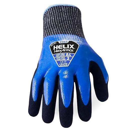 HexArmor Helix 2065 Fluid-Resistant Work Gloves – Double-Dipped Nitrile Waterproof Coating, ANSI Cut Protection, Sandy Nitrile Palm for Oily Grip, 13-Gauge HPPE Shell, Industrial Strength | XX-Large