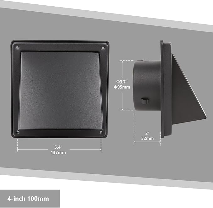 FRESH SPEED 4 Inch Black Dryer Vent Cover Outside Stainless Steel Wall Vent with Removable Cover and Insect Screen Mesh RAL9011