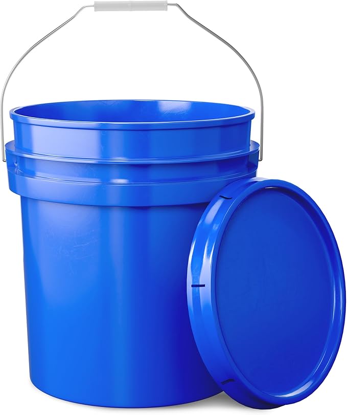 5-Gallon Blue Bucket Pail Container with Lid | Metal Handles with Plastic Grip for Easy Carrying | Multi-Use | Easy Stack and Store | Heavy-Duty Extra Durable | Food Grade | BPA Free - 1 Pack