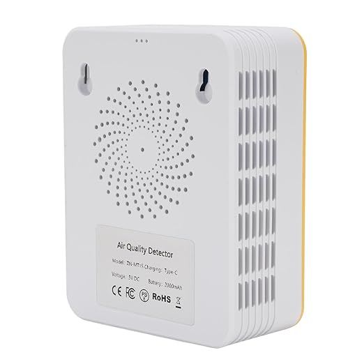 Eujgoov Air Quality Detector, 15 in 1 WiFi APP Control CO2 HCHO TVOC PM2.5 PM10 Temperature Humidity Monitor with Smart Timer and Real Time Data, for Indoor Air Quality Testing (White Yellow)