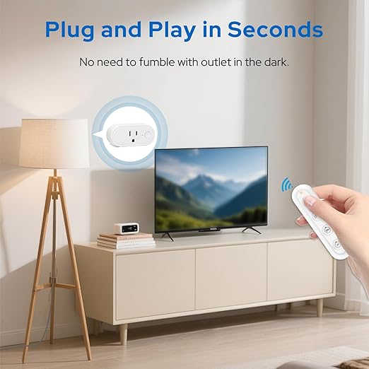 Remote Control Timer Outlet: Dual Gear Countdown (30min/2h) with Auto Shut Off – 15A/1800W – Elderly-Kid Safe – WiFi Router, Sleep-Light & Small Appliances Multi-Scene Timed Control