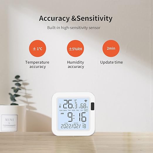 eMylo Indoor Thermometer Hygrometer, WiFi Humidity Meter and Temperature Sensor with App Control, Large Display Backlight, Notification Alerts, for Home, Baby Room, Cellar
