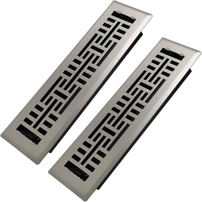 Howeall 2x10 Inches 2 Pack Heavy Duty Walkable Floor Register Easy Adjust Air Supply Lever Floor Vents - Seattle Design - Vent Cover for Home Floor - Satin Nickel