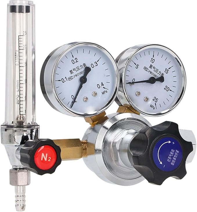 Nitrogen Gas Regulator Valve High Precision Flow Meter Brass Construction Pressure Control Device with Flame Diaphragm for Laboratory Use and Industrial Welding Applications