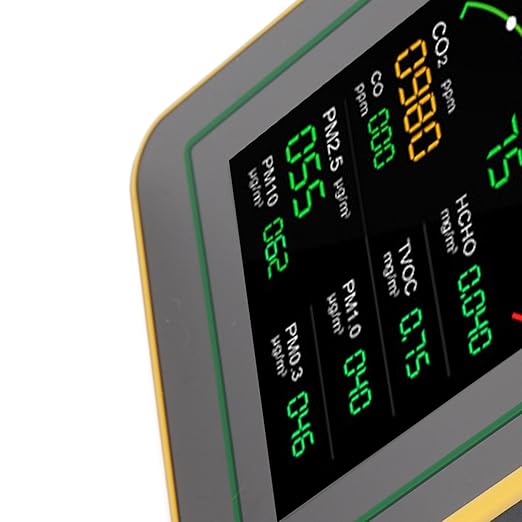 Air Quality Detector, 15 in 1 WiFi APP Control CO2 HCHO TVOC PM2.5 PM10 Monitor, Humidity Temperature Detector with Smart Timer & Curve Recording, Ideal for Indoor Air Quality (Black Yellow)