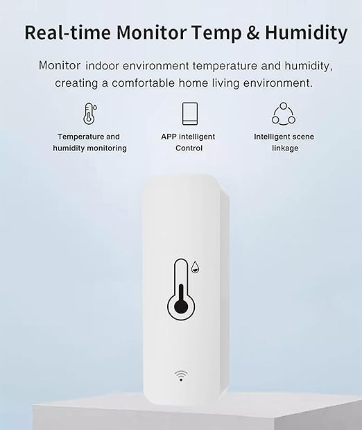 WiFi Humidity Temperature Monitor: Smart Hygrometer Thermometer for Remote Monitor and Alert, High Precision Indoor Thermometer with TUYA App, No Hub Required, Compatible with Alexa (1-Pack)